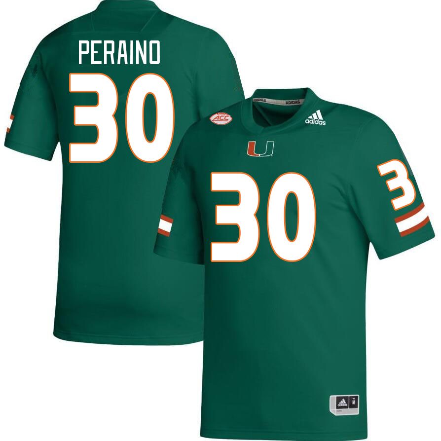 Men #30 Mike Peraino Miami Hurricanes College Football Jerseys Stitched-Green